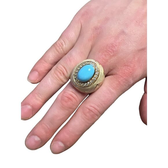 Lauren G. Adams Cocktail Ring Sz 8.25 Faux Turquoise Enamel Rhinestones Marked V - Picture 3 of 12